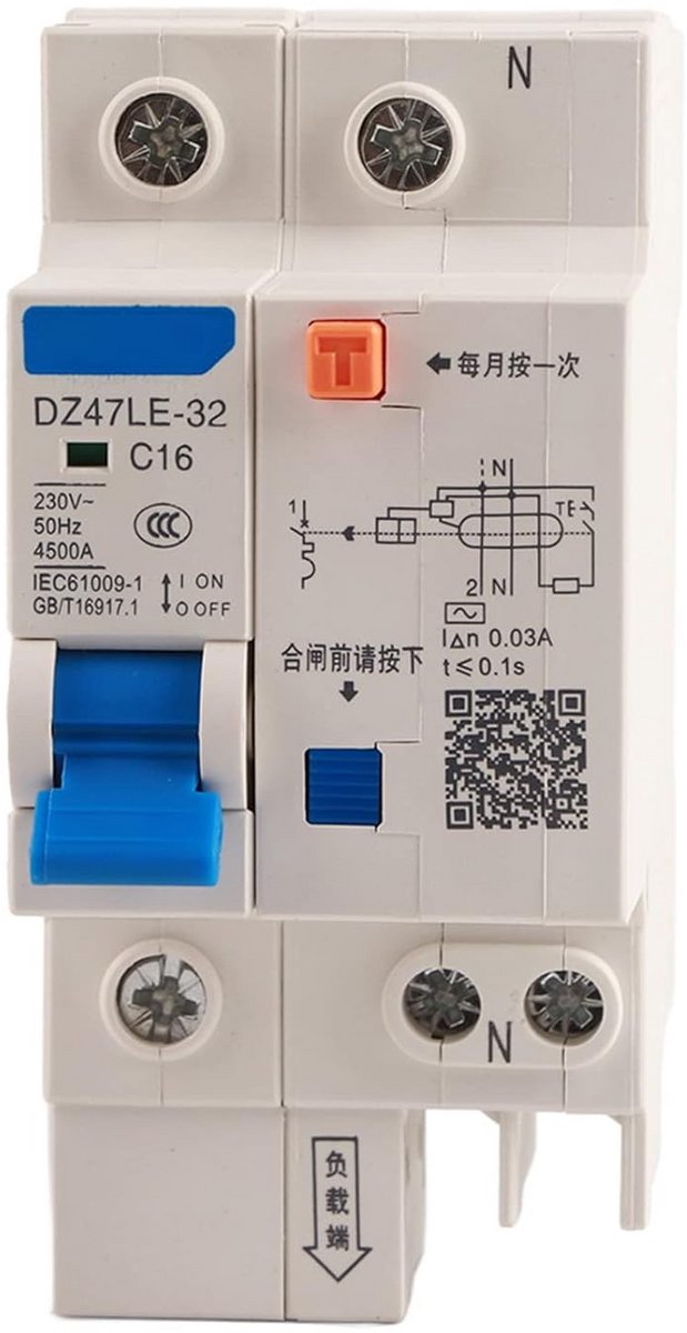 Miniatuur Stroomonderbreker 1P+N Lekstroombeveiliging 16A 20A 230V