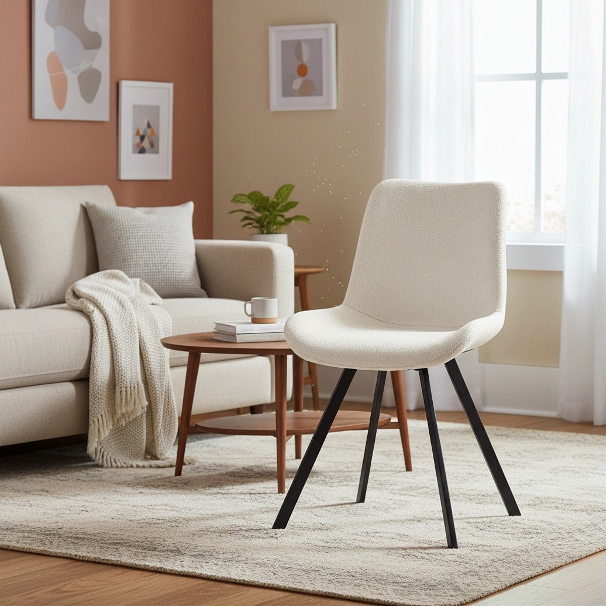 KOMHTOM BLACKCOLORS Moderne draaibare eetkamerstoelen met stoffen bekleding en metalen poten (set van 2) - Twee kleuren Wit