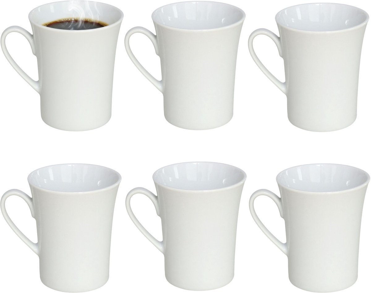 Gerimport Koffie / thee mok - 6x stuks - wit - 280 ml - mokken - porselein