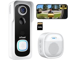 ieGeek 2K Ultra HD Slimme Draadloze Video Deurbel Met Camera – Geen abonnement – Deurbellen Met Camera – Deurbel Draadloos WiFi – Waterdicht – Incl. Gong – Incl. 32GB SD