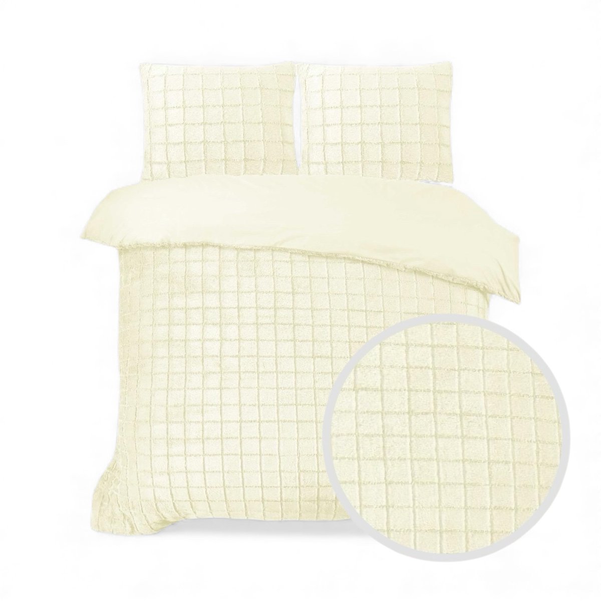 Husch Teddy Fleece Faux Fur Dekbedovertrek Ecru - Tweepersoons - 200x200/220 cm - Heerlijk Zacht