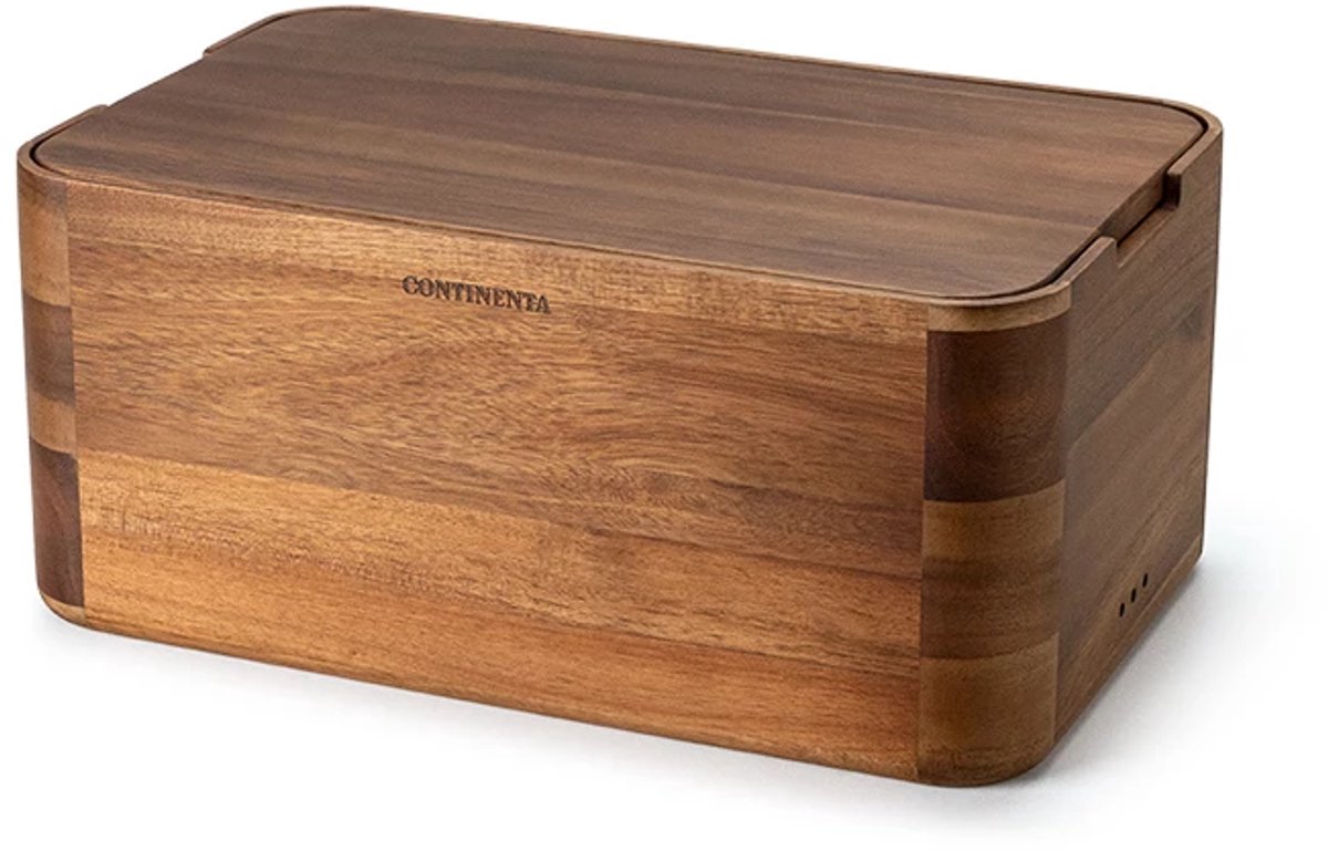 Continenta brooddoos met deksel / broodsnijplank 36x23cm H16cm acacia
