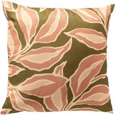 ELARA - Coussin d'extérieur 40x40 cm - Motif feuilles - Muted Clay - Rose, vert, beige