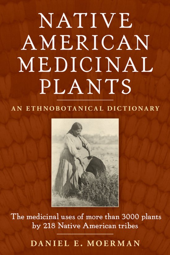 Livre "Native American Medicinal Plants" avec une photo d'une femme récoltant des herbes.