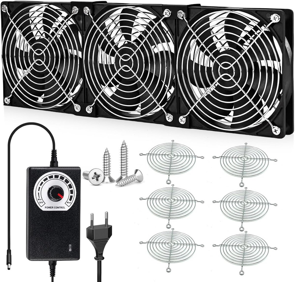3-Pack Mini Afzuigventilator 120mm DC 12V Met Toerentalregeling