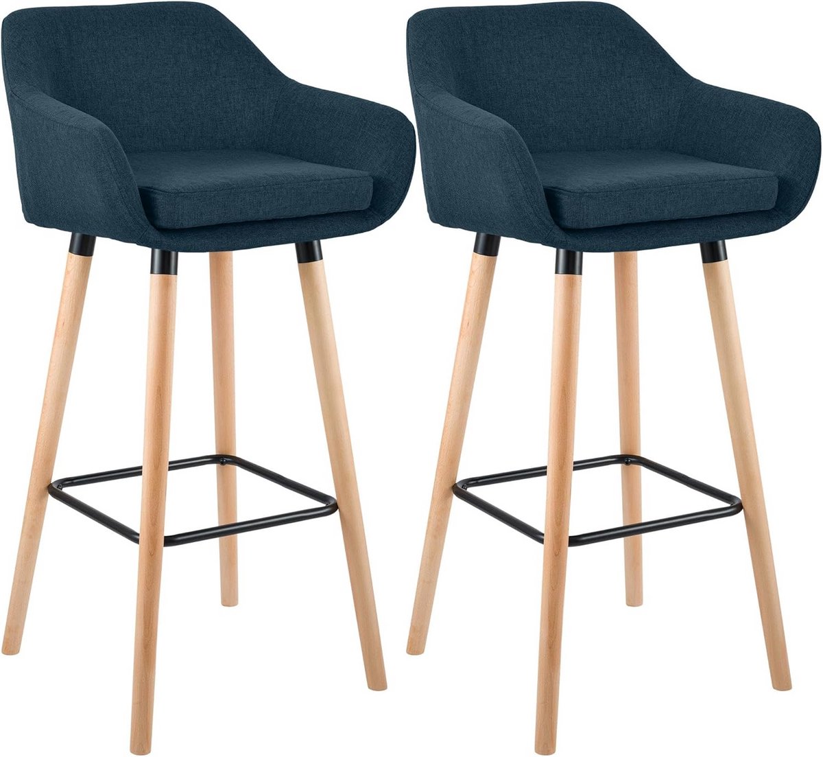 Set van 2 Barkrukken met Rugleuning en Voetensteun - Stoffen Bekleding