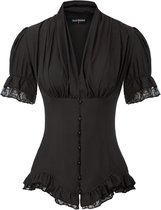 Dames Blouse Gothic Vintage Korte Pofmouwen Kant V-hals