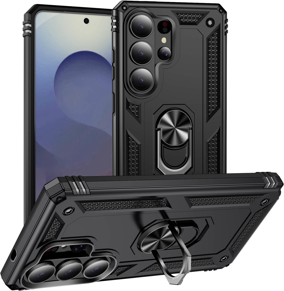 Casety Geschikt voor Samsung Galaxy S26 Ultra hoesje - Armor backcover met ringhouder - Zwart