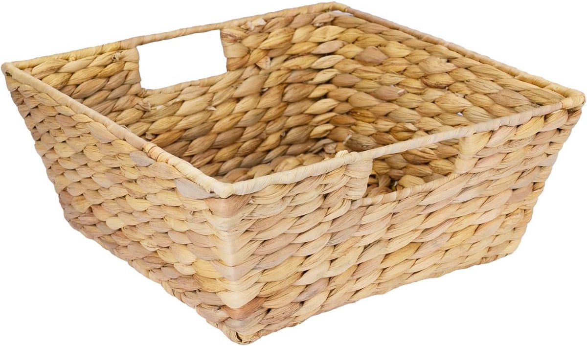 Famanu – Geschenkmand leeg - gevlochten van waterhyacint - rechthoekig - 30 x 30 x 12 cm - duurzaam en stevig - ideaal voor cadeaus - opbergen van items of decoratief gebruik - lichtgewicht en multifunctioneel