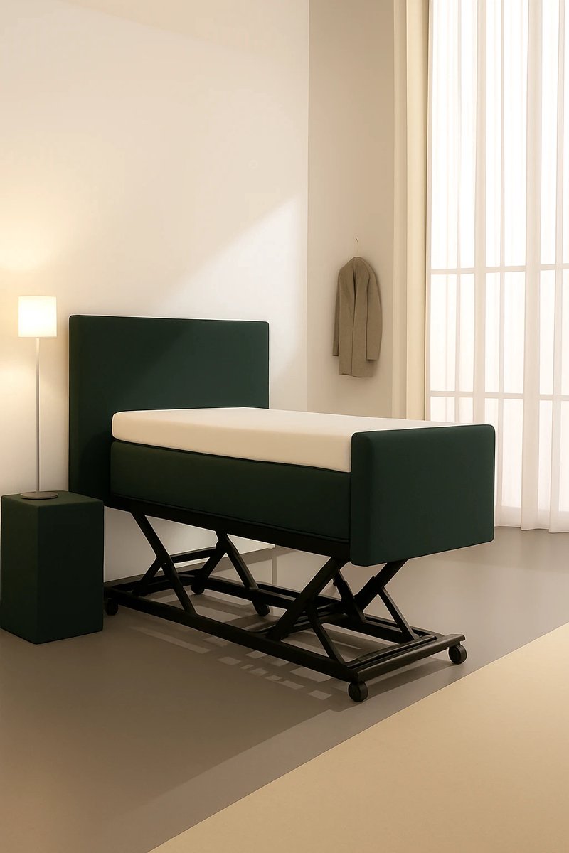Serre Hoog Laag Bed / Boxspring 1 Persoons Verzorgingsbed Seniorenbed Elektrisch Verstelbaar, 100x200 cm, kleur donkergroen