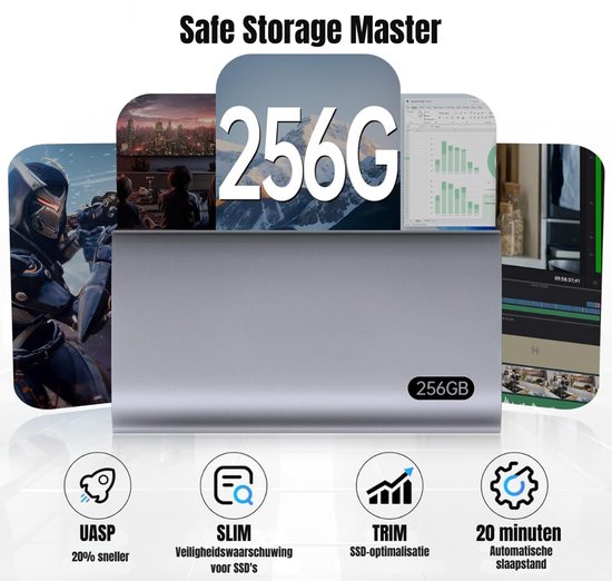 SCH® SSD Externe Harde Schijven - SSD Externe Harde Schijf - Grijs - ‎7cm x 4cm x 2cm van sch — afbeelding 3