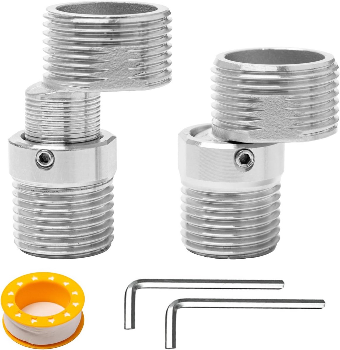 Set van 2 Hoekadapters Douchekraan 3/4 naar 1/2 inch – Verstelbaar 360° RVS
