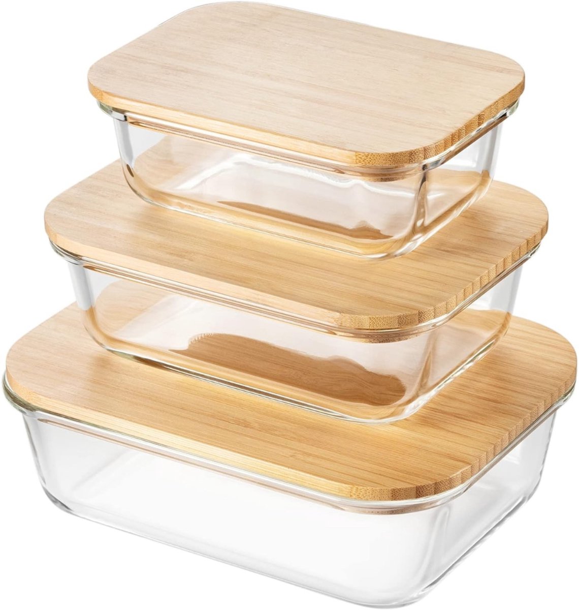 REN® Meal Prep Bakjes Glas - vershoudbakjes glas - mealprep bakjes Glas - set van 3 - luchtdichte lunchbox - Transparant - 20cm x 15cm x 7cm