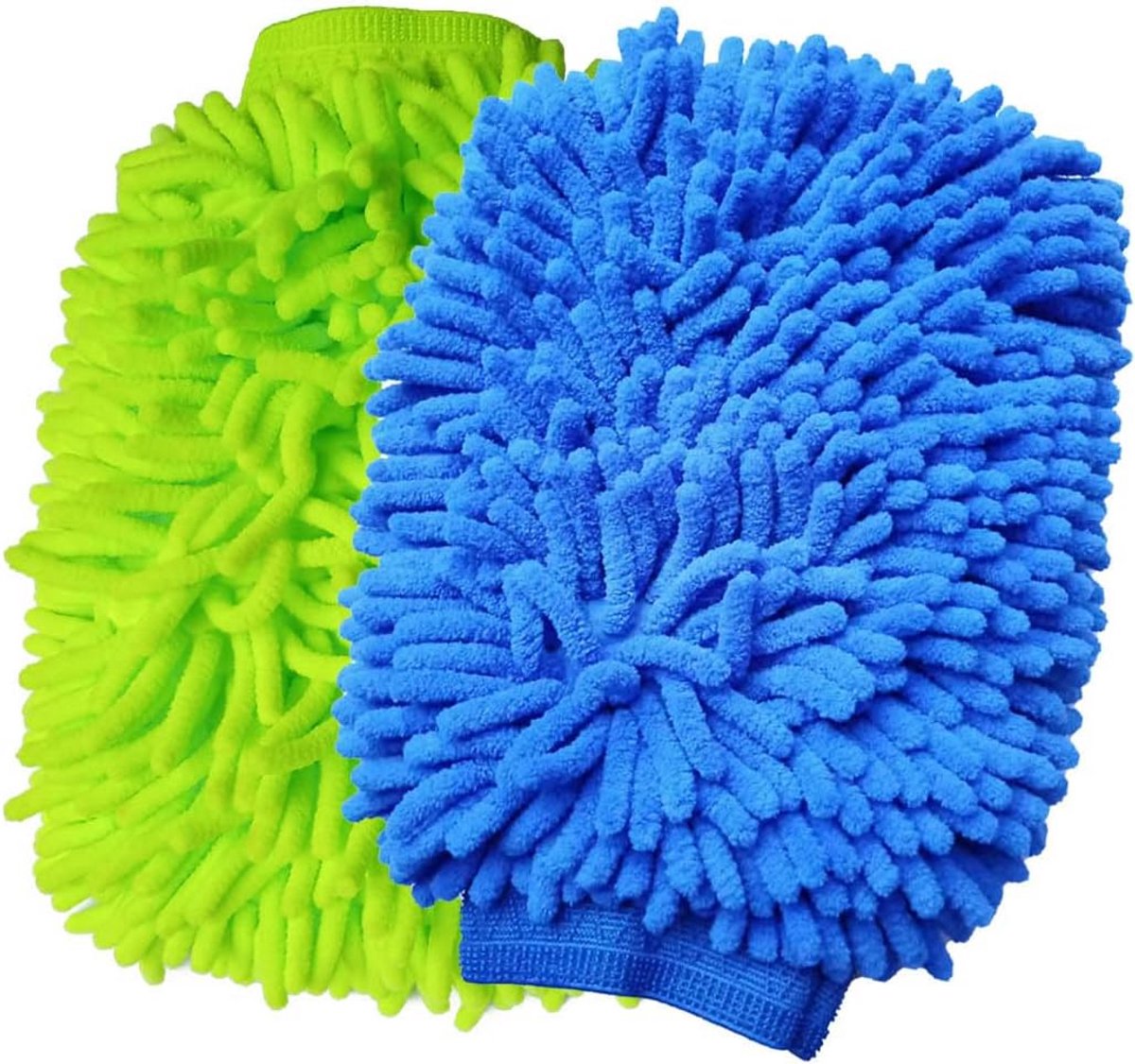 2x Microvezel Waswanten Set - Krasvrije Auto & Thuisonderhoud - Reinigingshandschoenen (Groen/Blauw)