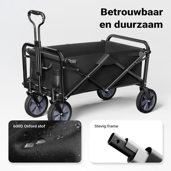 NBAP® Bolderkar Opvouwbaar Luchtbanden - Strandwagen - Bolderwagen - Zwart van Merkloos — afbeelding 2
