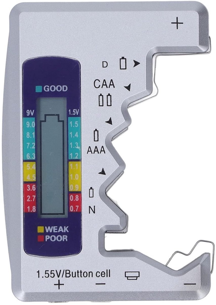 Universele Digitale Batterij Tester voor AA, AAA, C, D, 9V en Knoopcelbatterijen - LCD Scherm