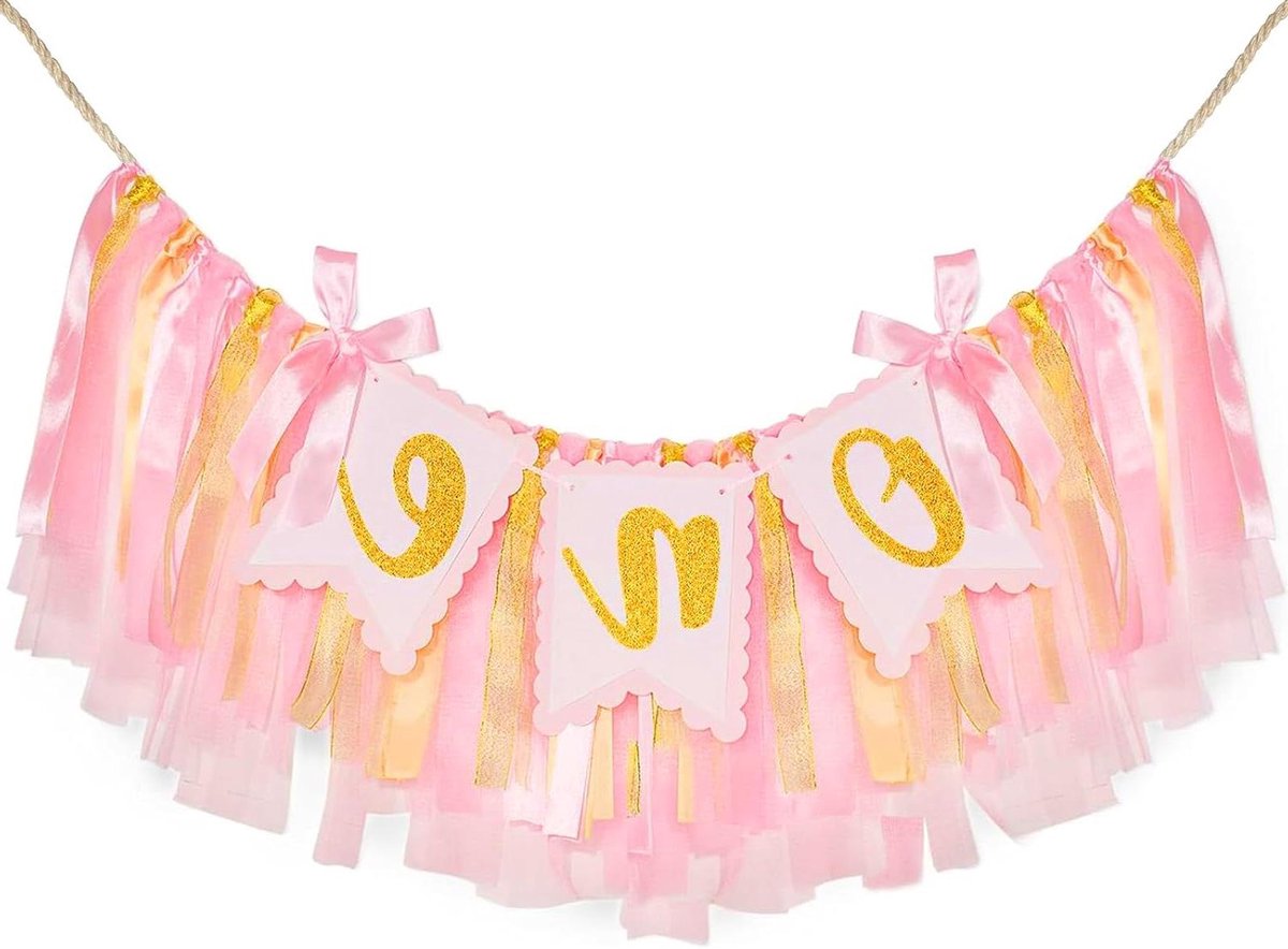 1e verjaardag decoratie voor meisjes - Feestelijke banner en slinger voor kinderstoel