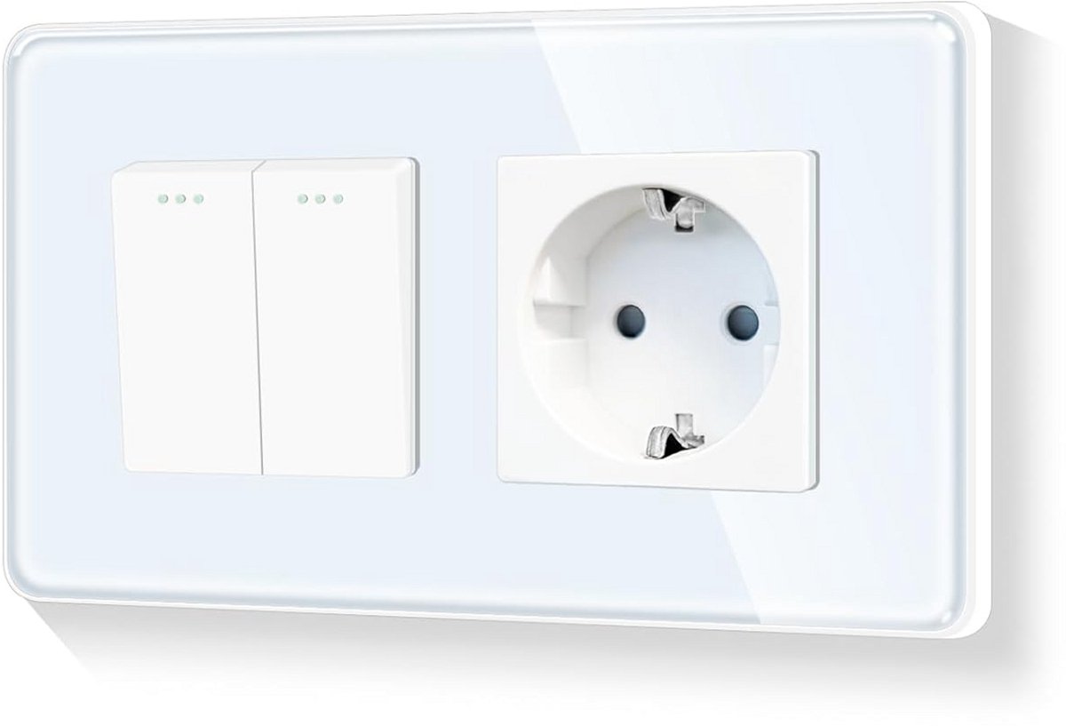 Inbouw Lichtschakelaar met Stopcontact Wit Glazen Paneel