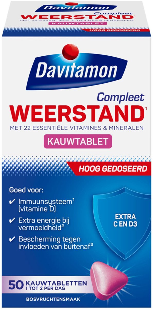 Bol.com Davitamon Compleet Weerstand Hoog Gedoseerd Bosvruchten - 2 x 50 kauwtabletten - Voordeelverpakking aanbieding