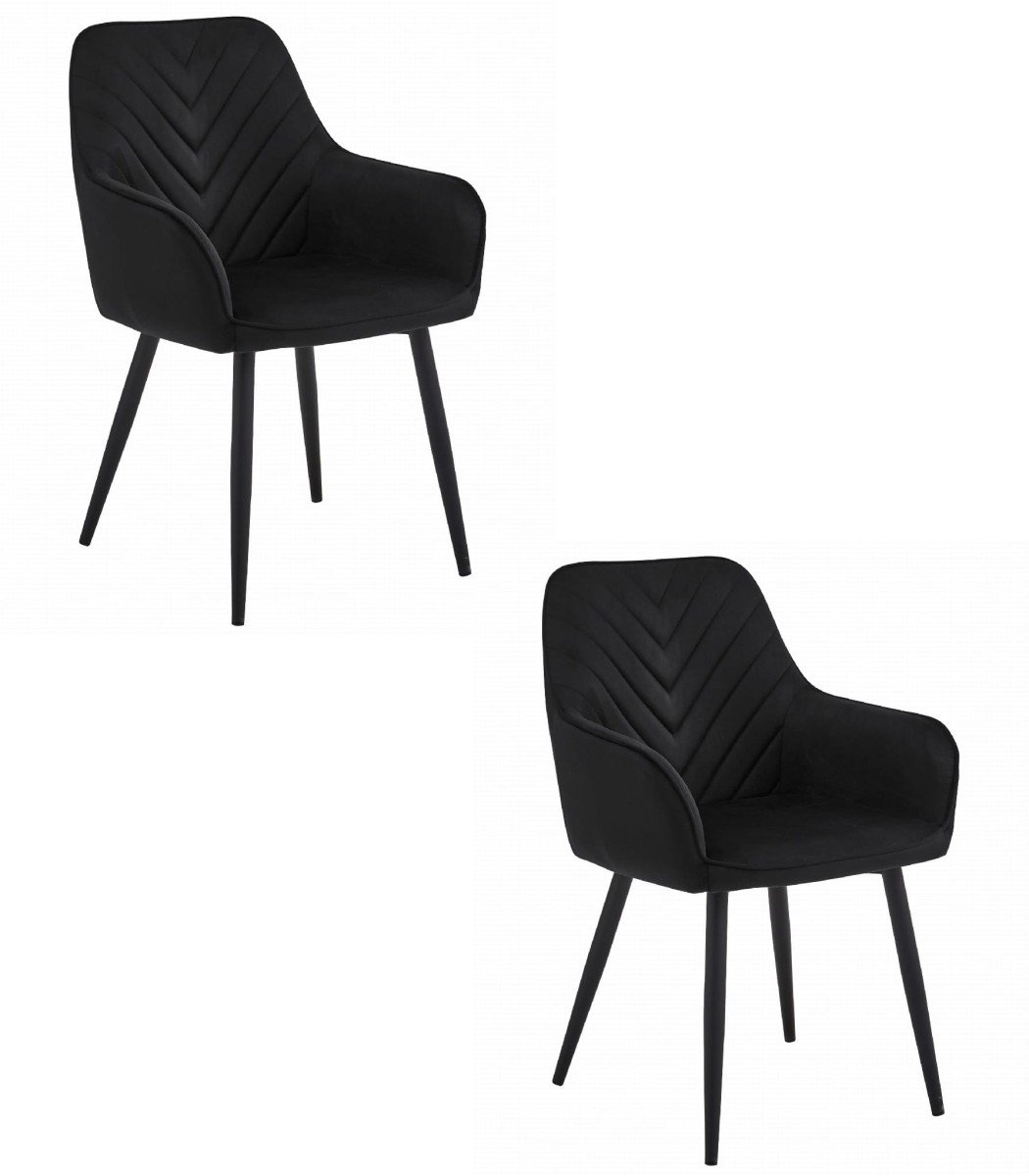 LEOBERT Set van 2 NANA Eetkamerstoelen - Zwart Fluweel – Zwarte Metalen Poten