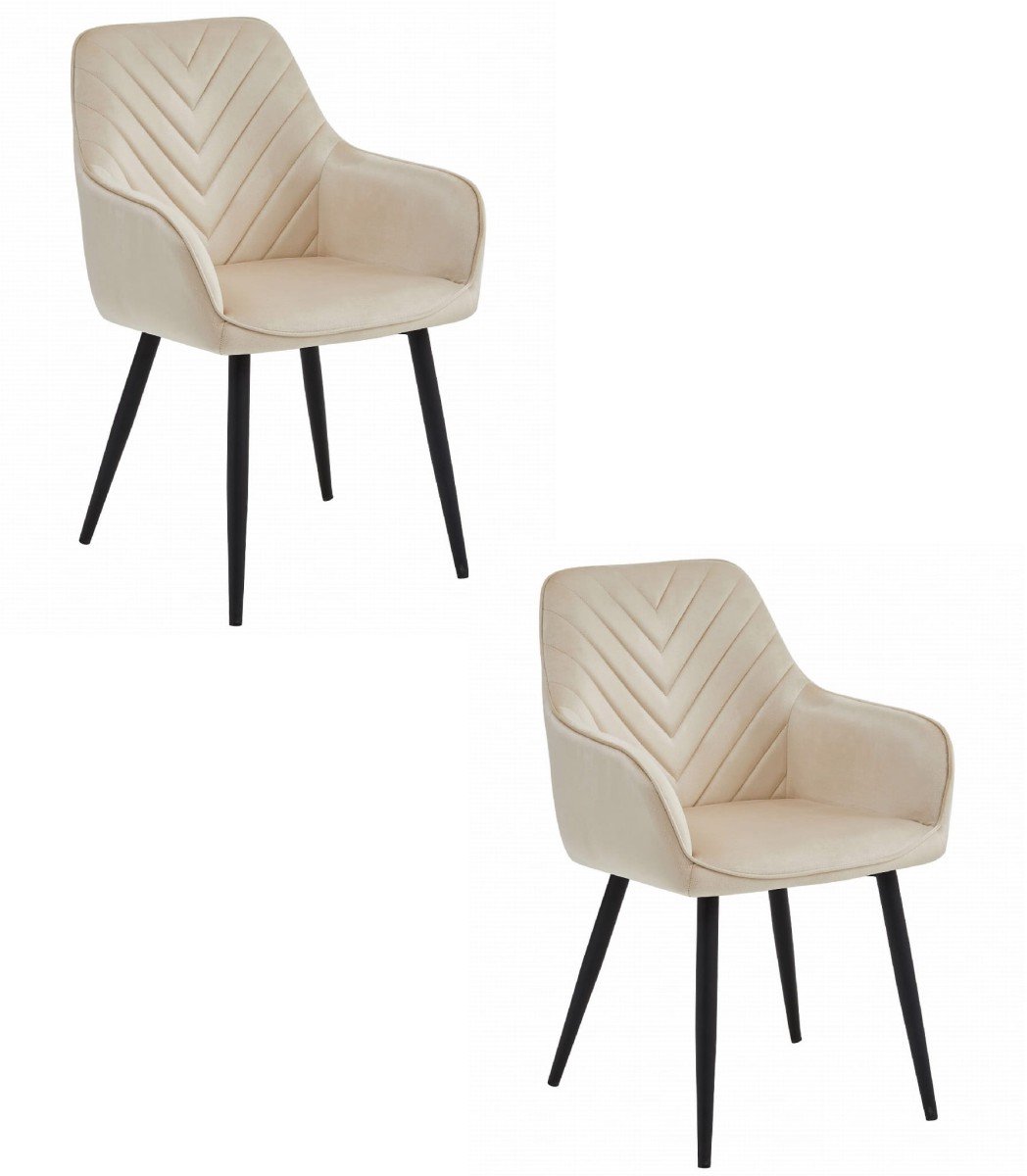 LEOBERT Set van 2 NANA eetkamerstoelen - Beige Fluweel – Zwarte Metalen Poten Beige/Zwart