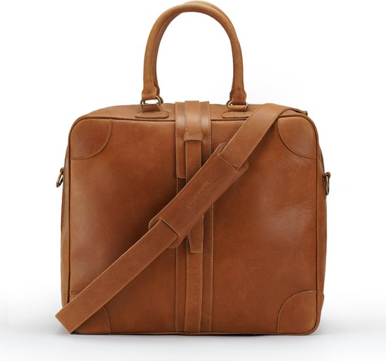 Le sac de voyage DE LAMASSU® (Cassian) en cuir de vache – sac de voyage d'affaires avec ouverture à 180° et bandoulière