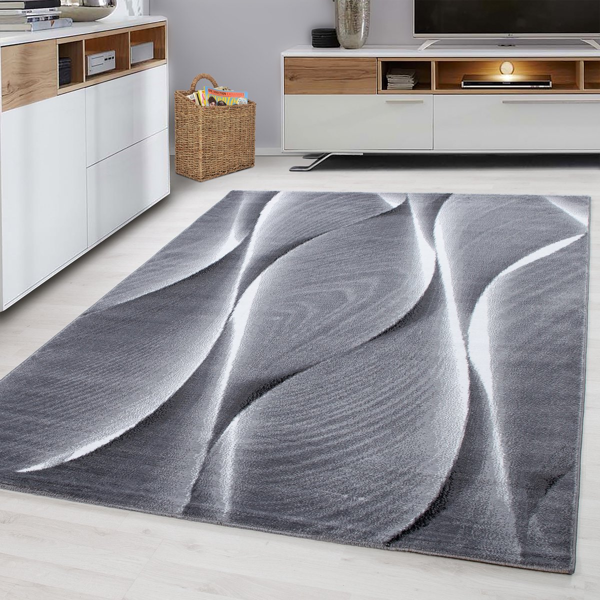 Ayyildiz Laagpolig vloerkleed, ombré design, zwart, woonkamerkleed, jute achterkant, afmeting: 280 x 370 cm