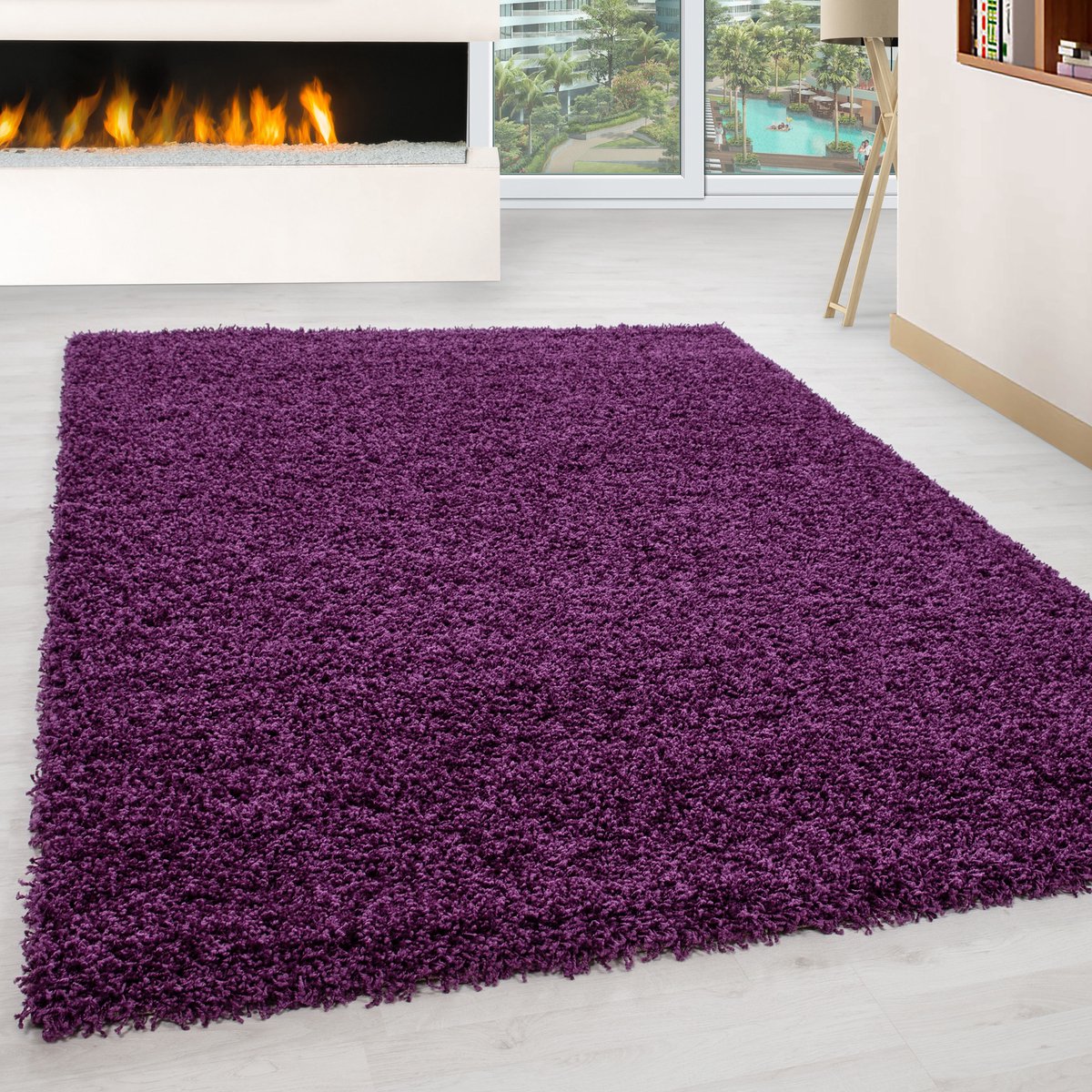 Hoogpolig vloerkleed, effen kleur - violet, vloerkleed voor de woonkamer, jute achterkant, afmeting: 60 x 110 cm