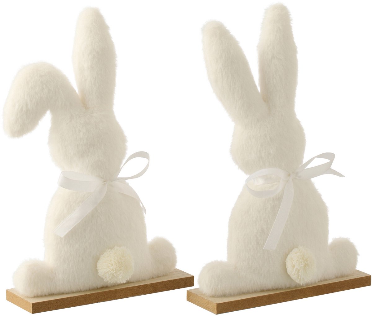 J-Line decoratie Konijn - polyester - wit - medium - set van 2