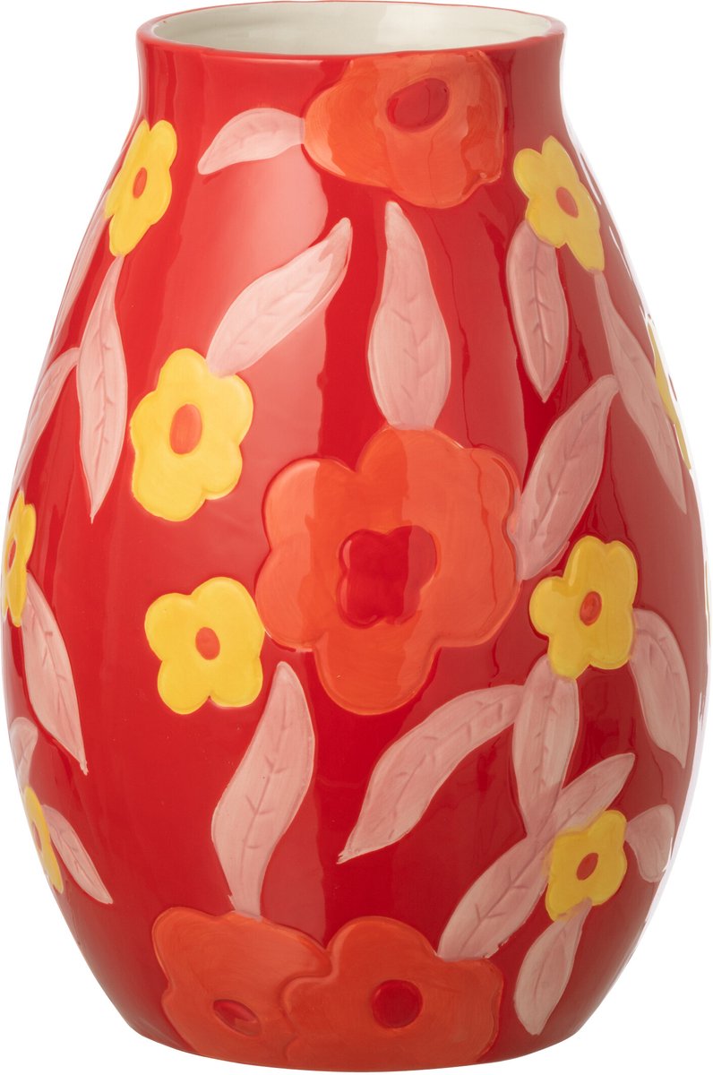 J-Line vaas Bloemen Dolomiet - keramiek - mix - small Multi