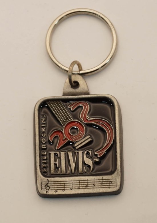 Sleutelhanger Elvis Presley met muzieknoten zwart / rood / nikkel - sleutelhanger Elvis Presley still rock in - official licensed product Elvis Presley sleutelhanger - keyring Elvis - Elvis artikelen