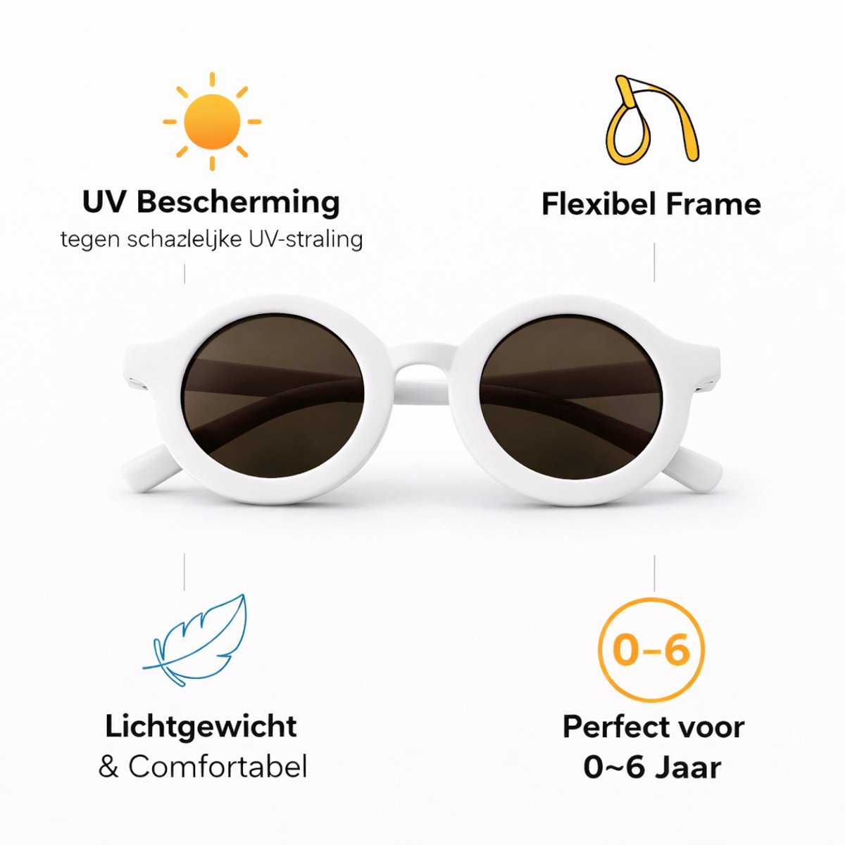 Kinderzonnebril – Rond – UV Bescherming – 0-6 Jaar – Wit