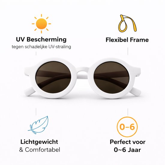 Kinderzonnebril - Rond - UV Bescherming - Flexibel - 0-6 Jaar - Wit van Merkloos — afbeelding 3