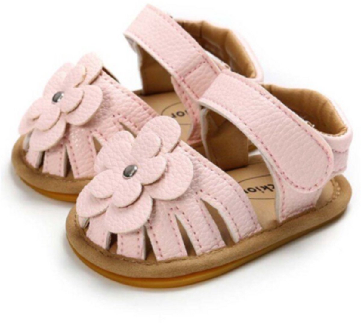 Ukkie Slofjes Babysandalen Bloem Roze Maat 19 - Meisjes - Klittenband - Flexibele zool - Anti Slip - Zomer - Open Hiel