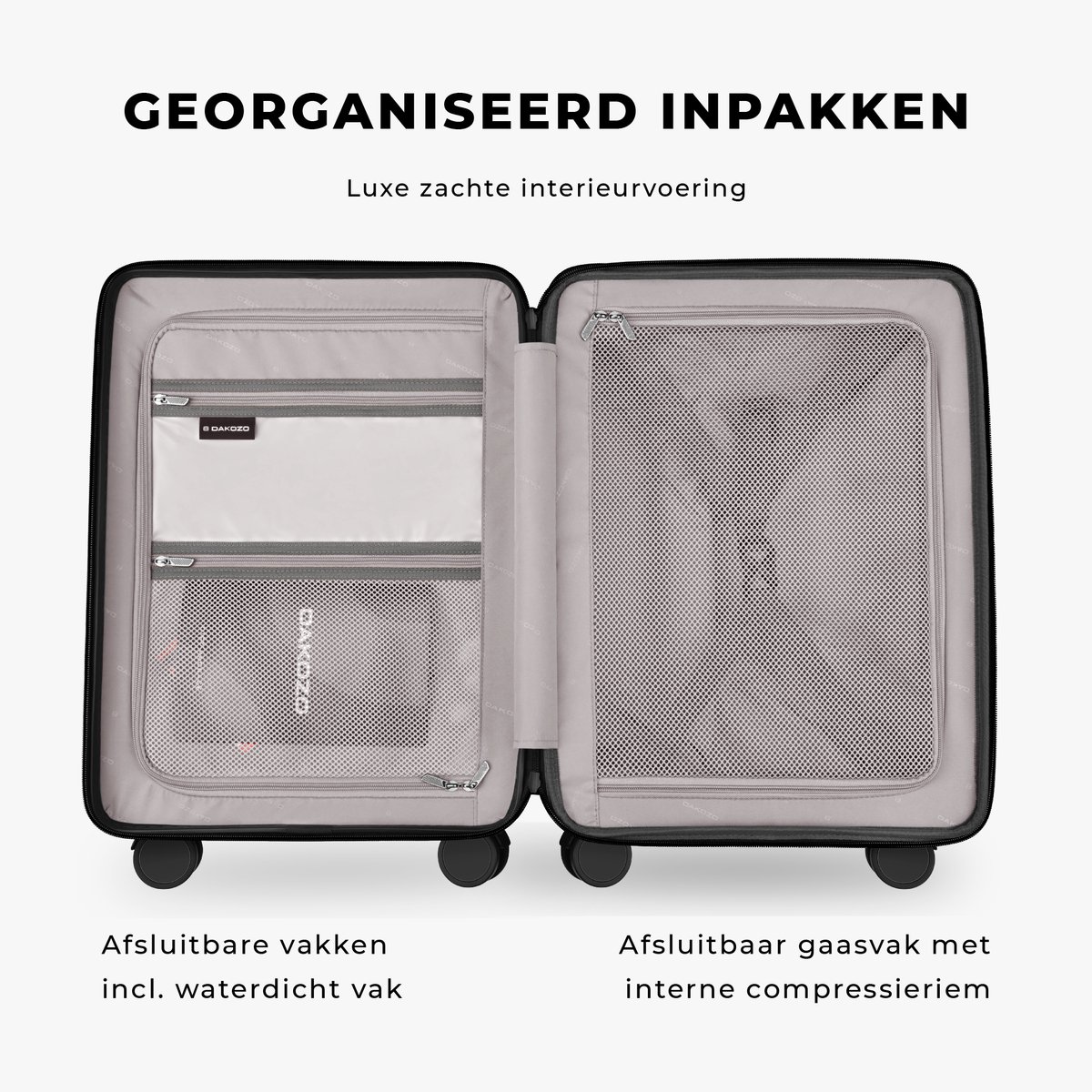 DAKOZO Handbagage Koffer 55x40x20 - Luxe Carry-On - Vergrootbare Reiskoffer - Veilig TSA cijferslot - Extra sterke YKK rits - Handbagage trolley - 100 procent Polycarbonaat - 39L - Zilver – foto 4