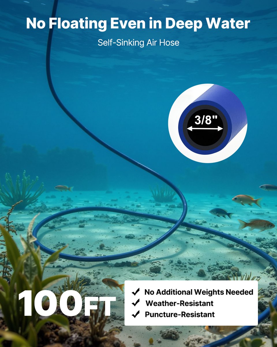 VEVOR Vijverbeluchter, Vijverbeluchtingssysteemset, Incl. 590W Luchtpomp, 30,5m Luchtslang, 2x360° Nano-diffusorplaten, Luchtcompressor voor Zuurstofcirculatie In Vijver en Watertuin — cadeau in Cadeau-ideeën - foto 3