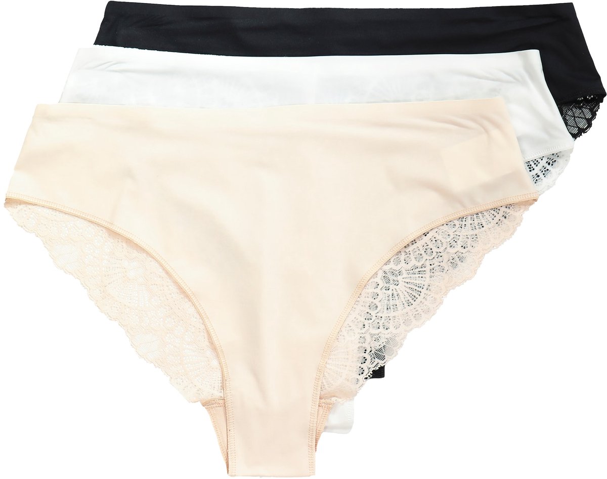 TruYou - Dames - TRUYOU Braziliaanse slips set van 3 achterkant van kant - Multicolor - Maat 46+