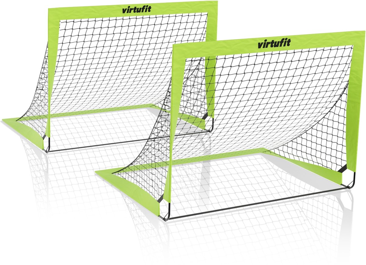 VirtuFit Pop-Up Voetbaldoelen Set - Voetbalgoals - 120 x 90 cm - Groen - Opvouwbaar - Inclusief draagtas - Eenvoudig op te zetten - Set van 2