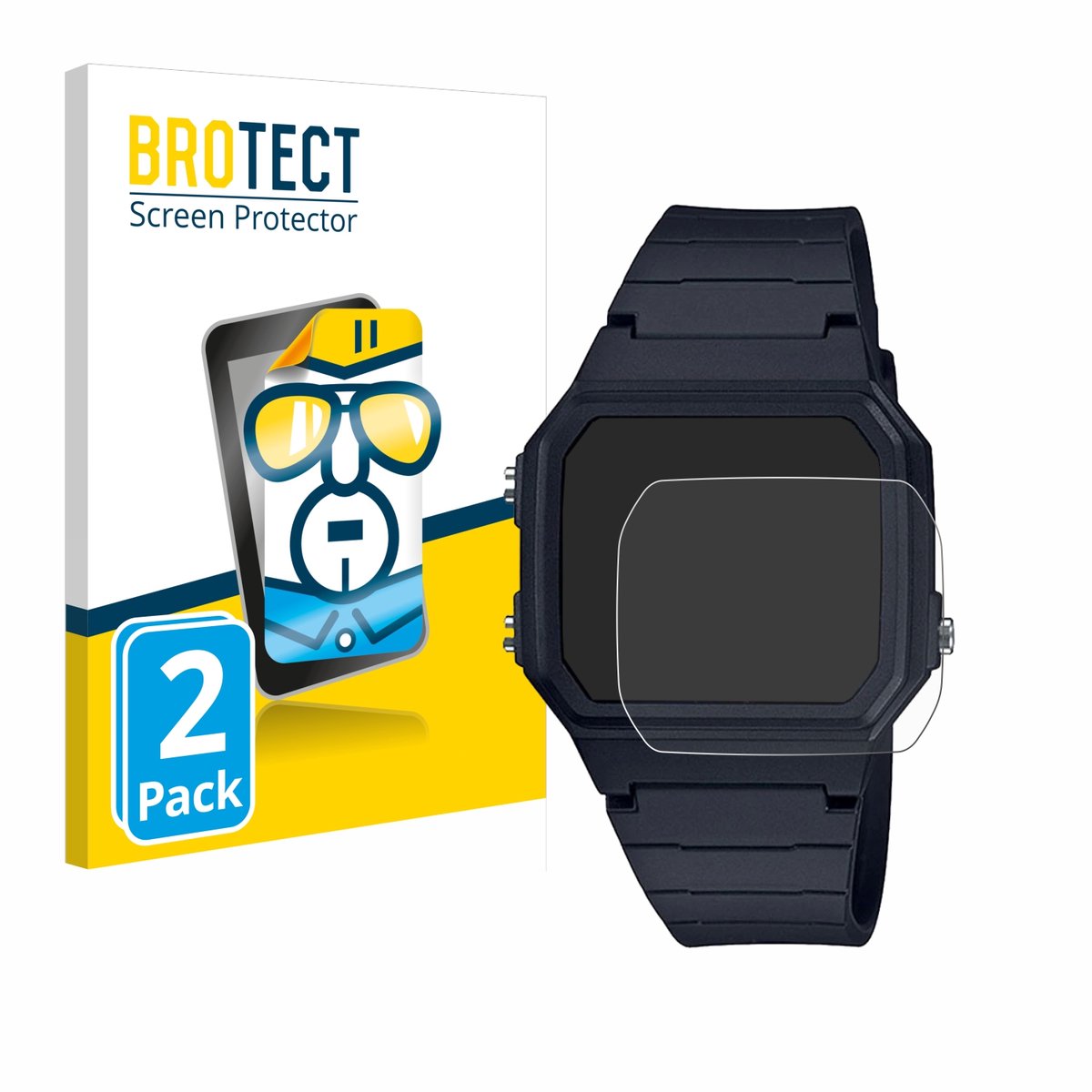BROTECT - Screenprotector voor Casio Unisex F-91W - Folie Beschermfolie transparant 2 Stuks