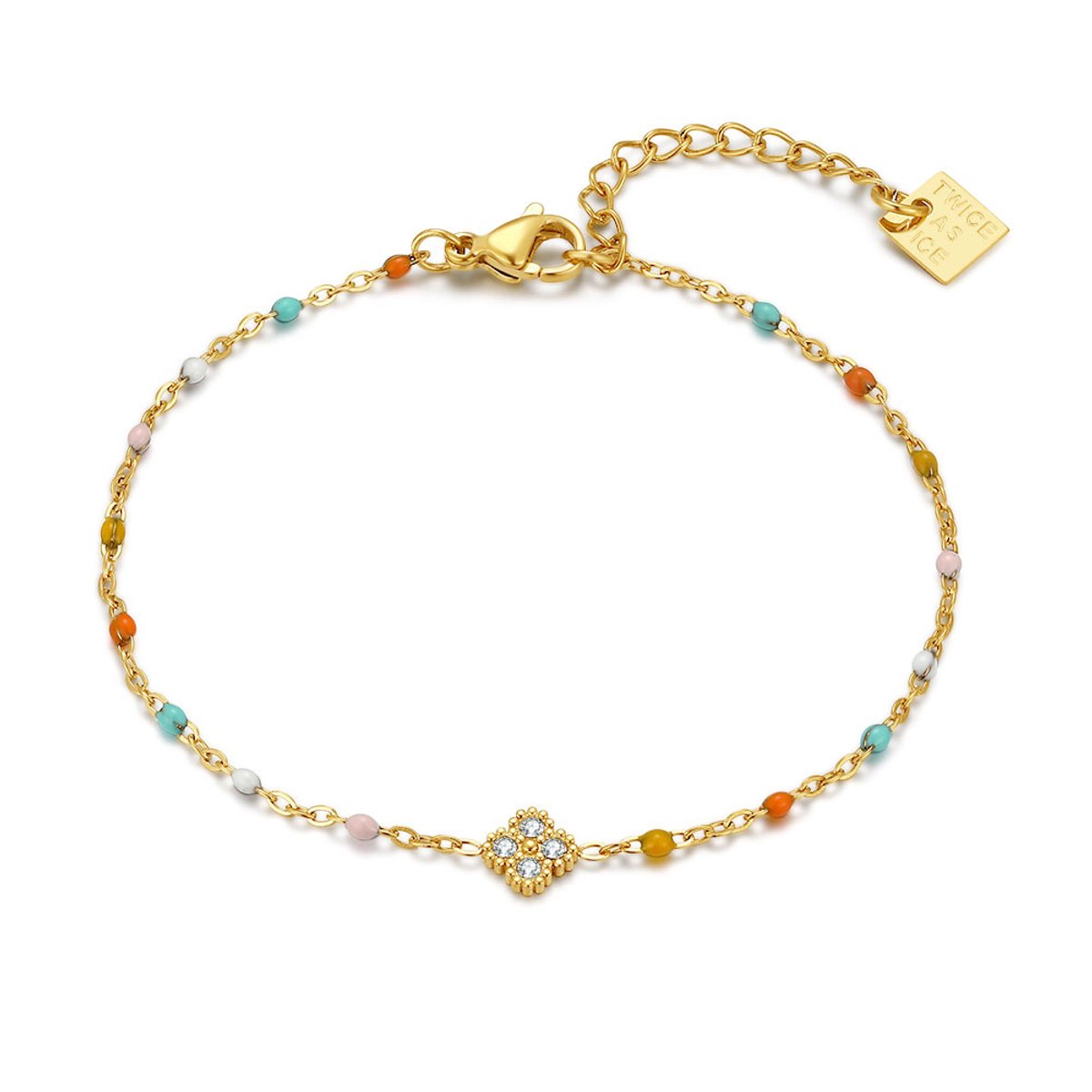 Twice As Nice Armband in edelstaal, met gekleurde kralen Goudkleurig 16cm+3cm