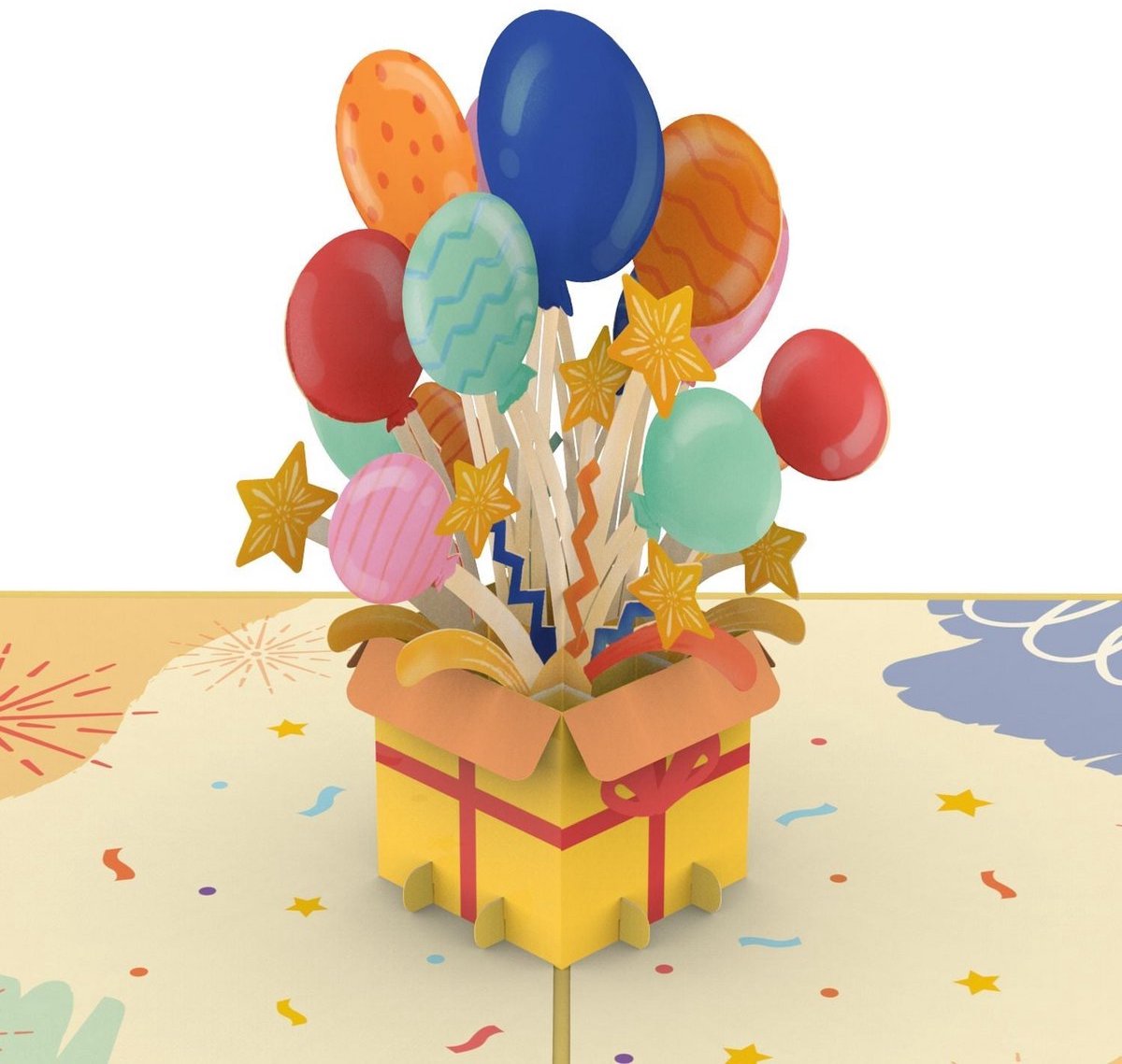 Papercrush 3d kaart met ballonnen/cadeau/wenskaart/gefeliciteerd/luxe kaart