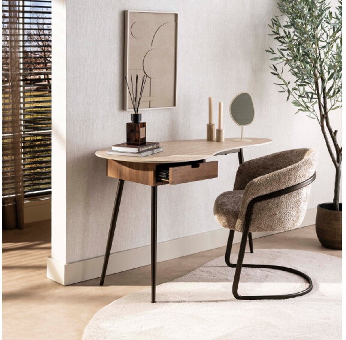 Meubelplaats Kaptafel Travino 1L - Keramiek travertine Naturel