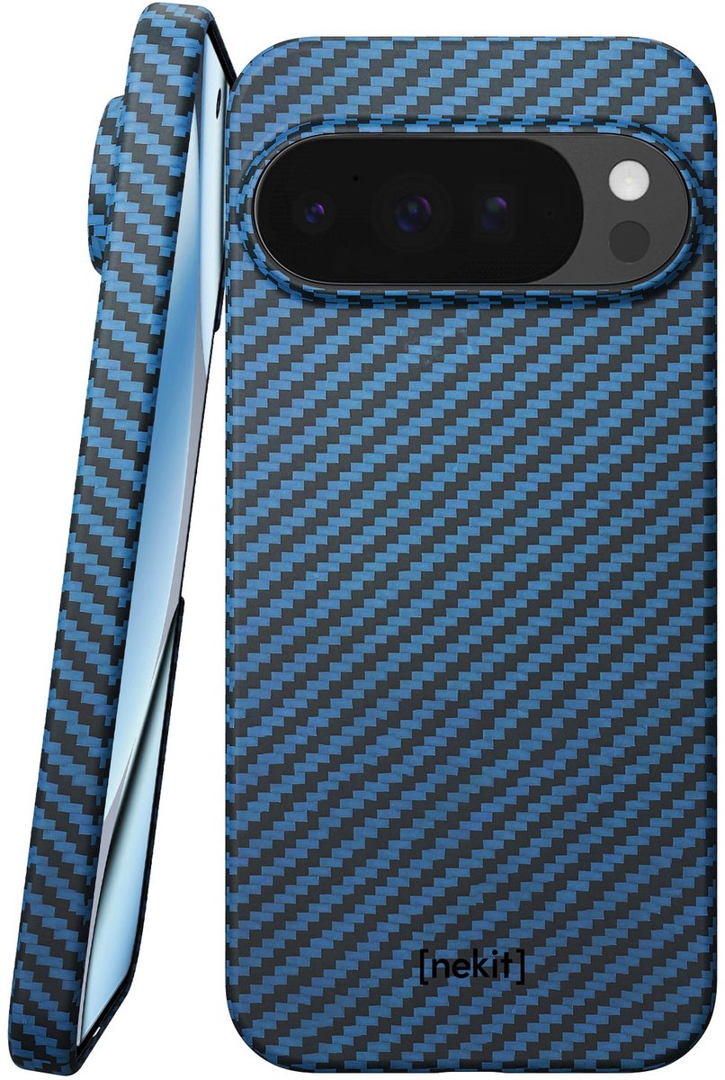 NEKIT Fiber Hoesje Geschikt voor Google Pixel 10 / 10 Pro - Compatibel met MagSafe en Qi2 - High-Tech Kevlar - PixelSnap Back Cover Ultra Dun - Blauw