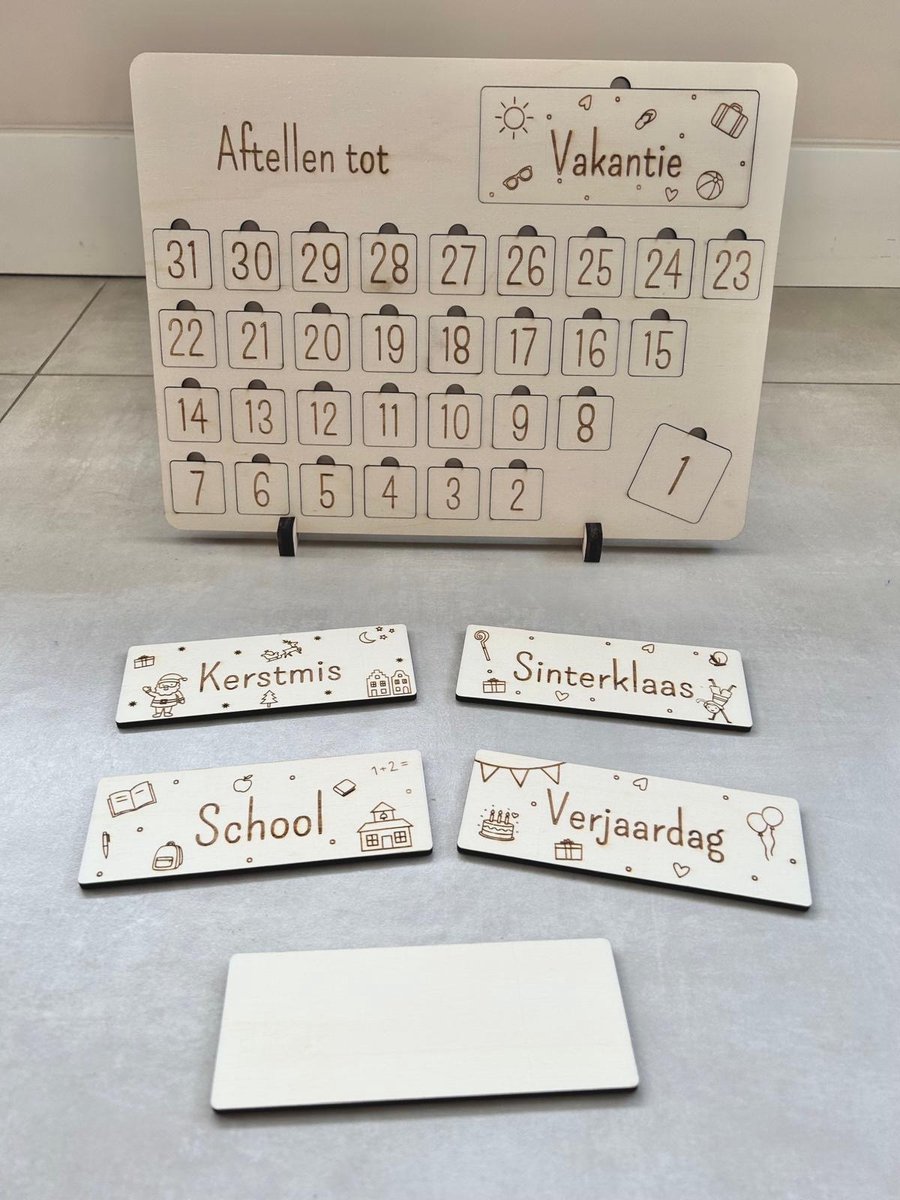 Aftelkalender - Houten aftelkalender - Hout - Kalender - Aftellen - Feestdagen