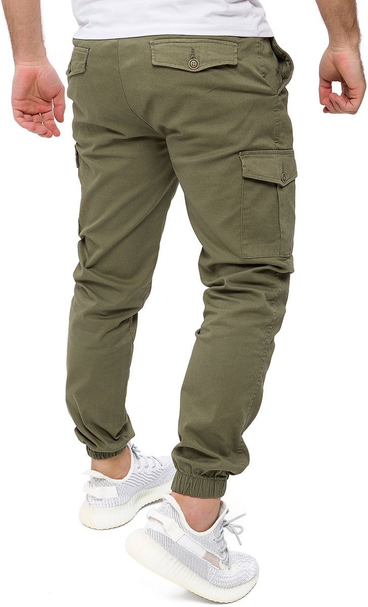 PITTMAN Heren Cargobroek Darius – Tapered Fit – Katoen Stretch – Olijfgroen – Koordsluiting