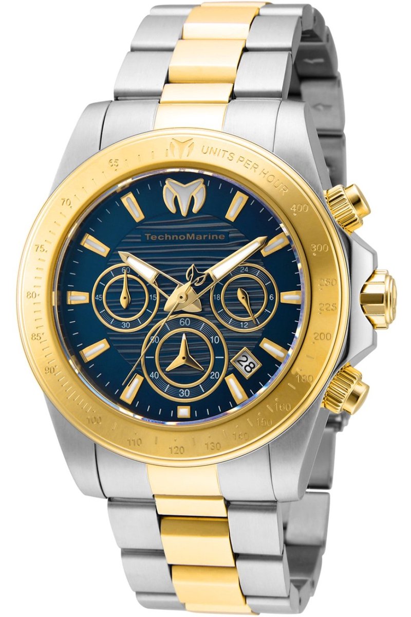 TechnoMarine Manta TM-219003 Heren Horloge - Waterdicht - Analoog - Quartz Uurwerk - Roestvrij Staal met blauwe Wijzerplaat - 42mm