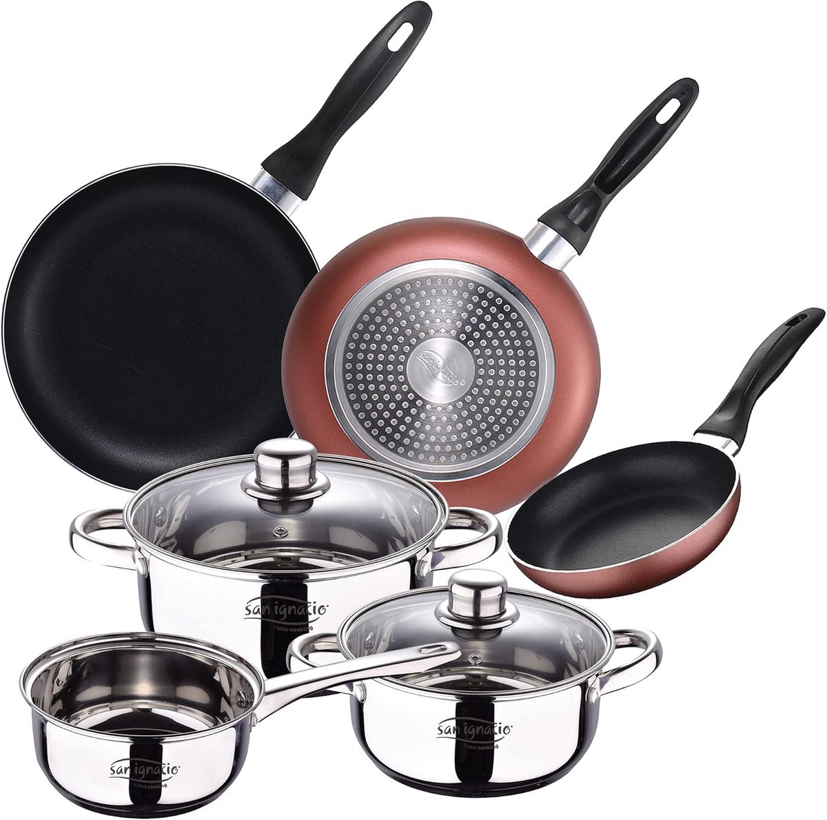 Set van 8 RVS en Aluminium Pannenset voor Inductiekoken
