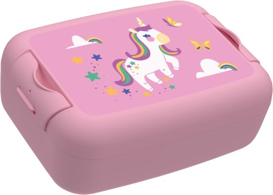 Boîte à lunch Day To Day Licorne - 825ml - Boîte à pain pour enfants - Boîte à lunch sans BPA - Fabriquée en Belgique - Rose - 170x120x65 mm