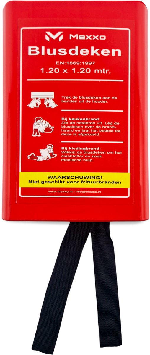 Mexxo Blusdeken – 120 x 120 cm – EN 1869:2009 – Hardcase - Met ophangoog – Branddeken voor Keuken & Woning