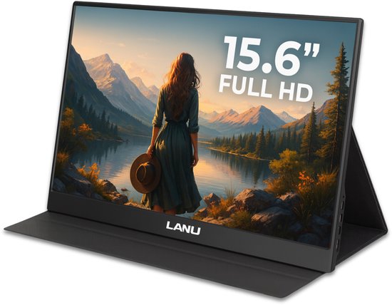 LANU® - Moniteur portable 15,6 pouces - Full HD - Écran portable IPS - Modèle 1 câble - Plug & Play - Moniteur gaming HDMI - Avec housse